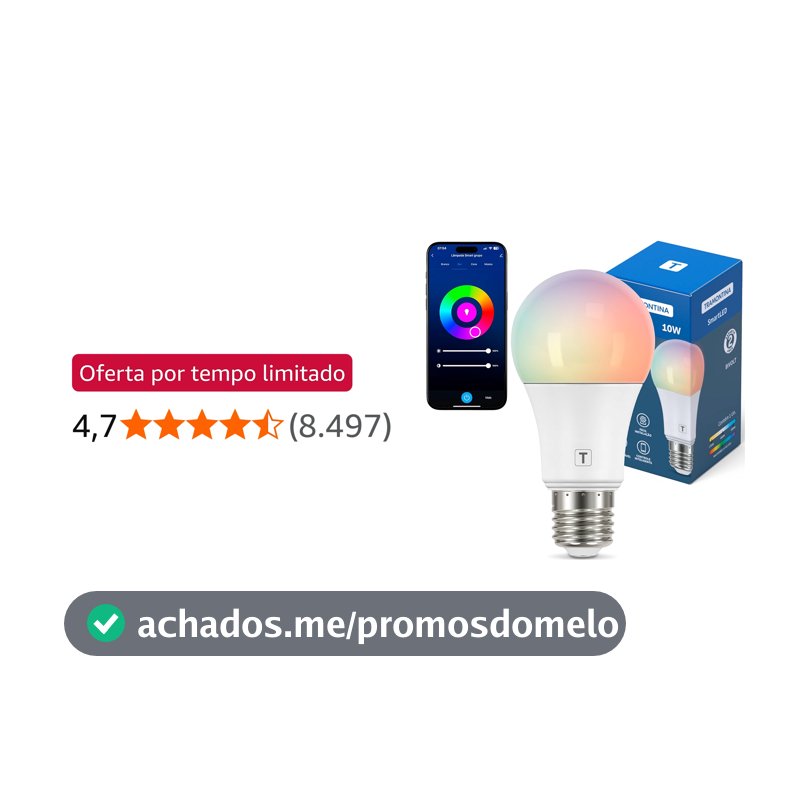 Tramontina Lâmpada Smart LED Inteligente E27 10W Wi-Fi + Bluetooth 16 Milhões de Cores - Compatível com Alexa e Google Assistente