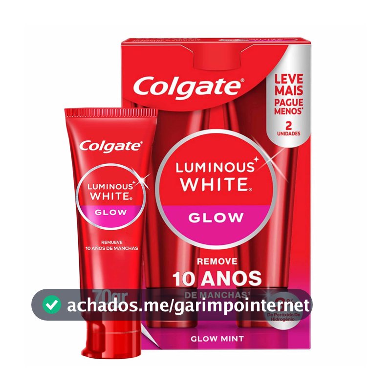 Colgate Luminous White Glow Creme Dental Clareador, 2x70g