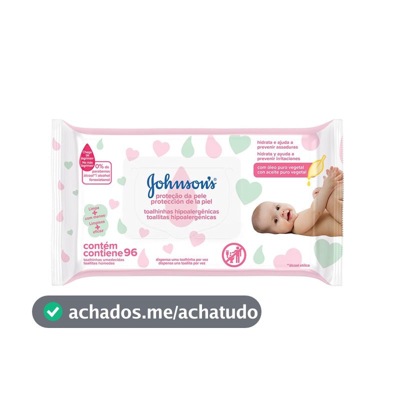 Lenços Umedecidos Johnson's Baby Proteção da Pele, 96 Unidades