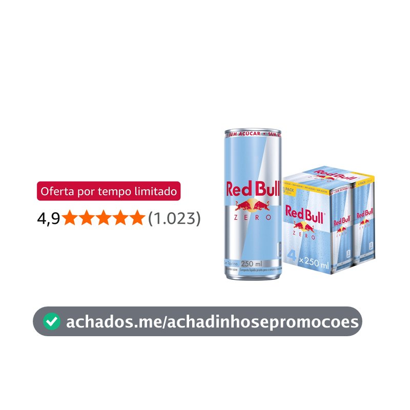 Red Bull Energético, Zero, Sem Açúcar, 250ml, 4 latas