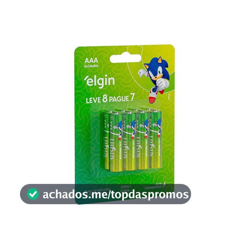 Pilha Alcalina AAA com 8 Unidades, Elgin, Alcalina, 1.5V