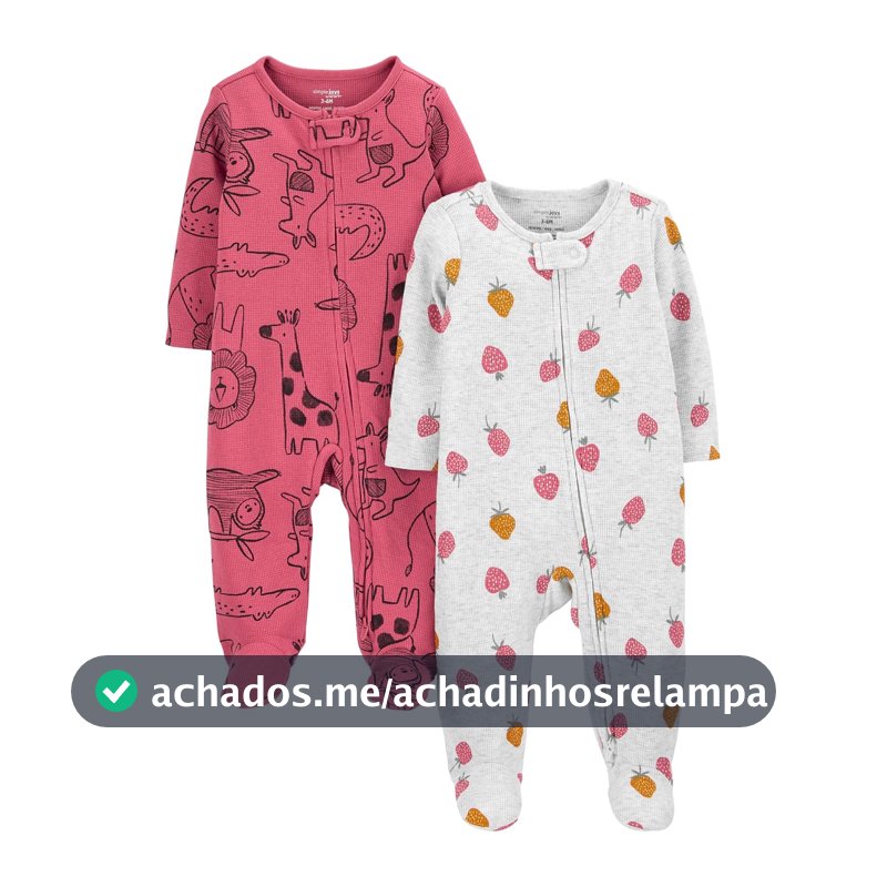 Macacão de dormir para bebês 2-way Zip Thermal Footed Sleep and Play, Pack of 2 Simple Joys by Carter'sMeninas