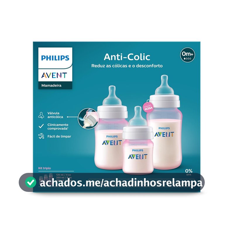 Kit Triplo Mamadeira Anti-Colic Philips Avent SCY119/19 125ml + 260ml + 330ml Rosa