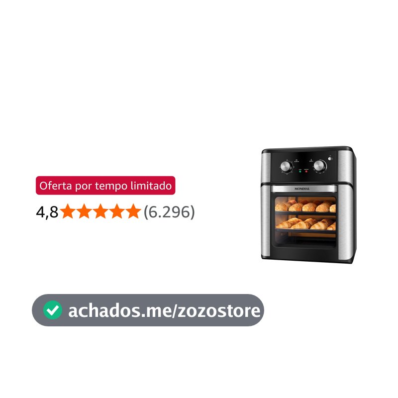 MONDIAL Fritadeira Air Fryer Forno Oven Analógica 12L, Preto, 2200W, 220V - AFON-12L-AB