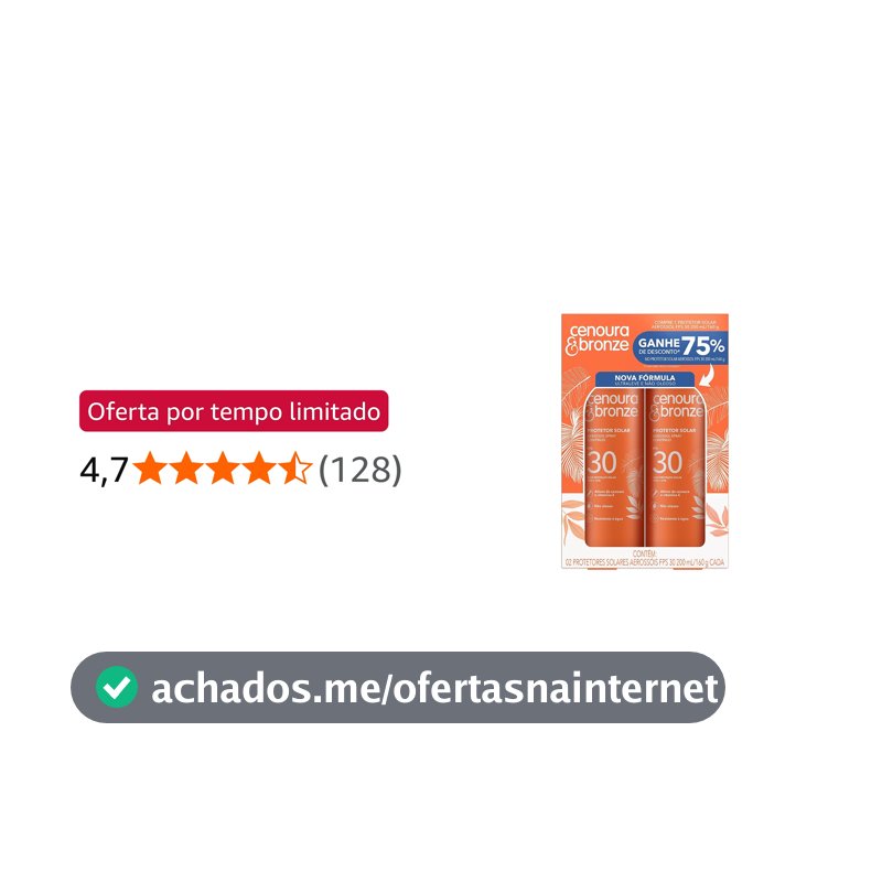 Kit Cenoura & Bronze Protetor Solar Aerossol Spray FPS30 200ml - 2 unidades