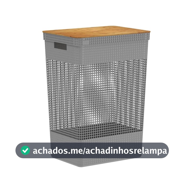 Ou Cesto de Roupas com Tampa de Bambu 49L Chumbo Linha Grid