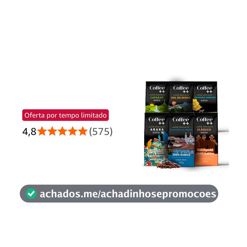 Kit 6 Pacotes Café Especial em Grãos Coffee Mais Variedades: Cerrado, Sul de Minas, Arara, Caparaó, Chapada e Clássico - 100% Arábica (6x250g)