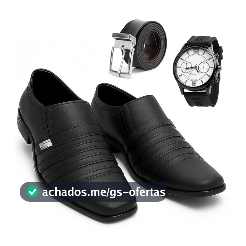 Sapato Social Masculino Italiano Couro com Tiras Decorativas, Preto, Solado Borracha, Estilo Clássico Formal