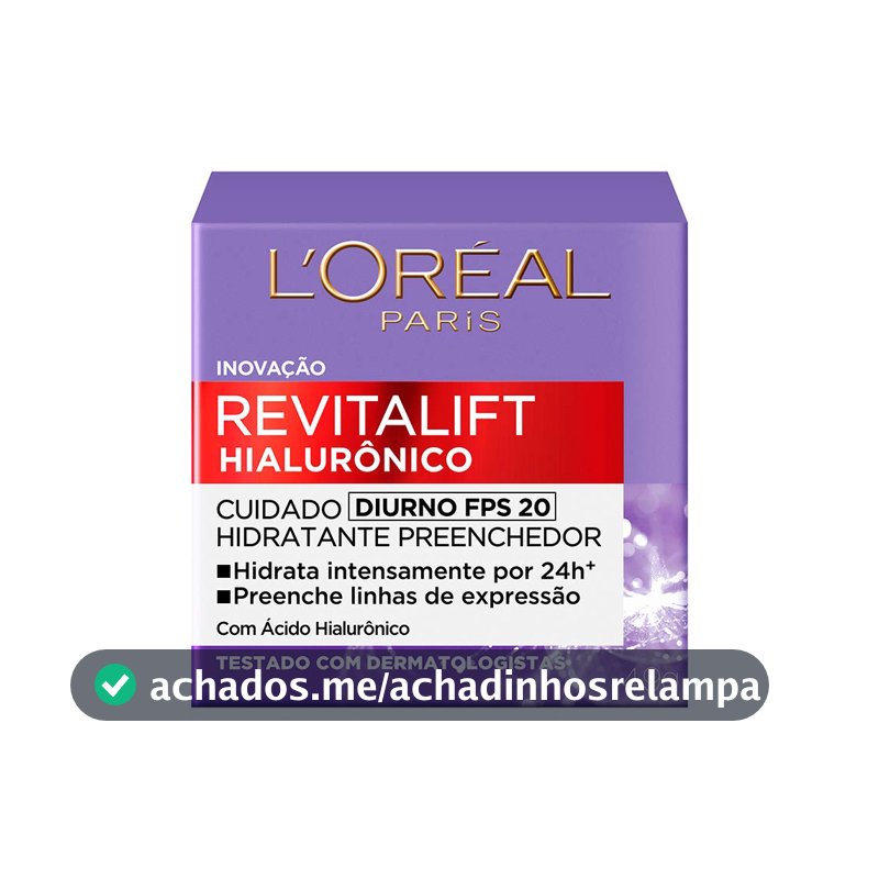 L'Oréal Paris Revitalift Hialurônico Creme Hidratante Facial Antirugas Diurno, Reduz Linhas Finas, Uniformiza a Pele, Melhora a Textura e Firmeza, 49g