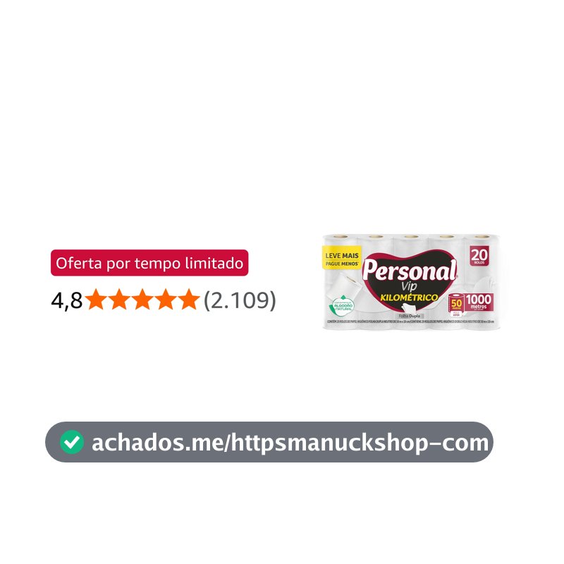 Personal Papel Higiênico Kilométrico Folha Dupla, Com 20 Rolos 50M