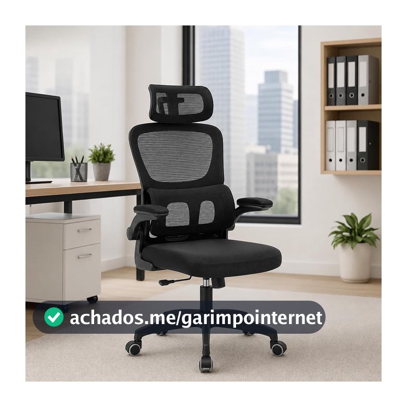 Cadeira de Escritório Suporte Lombar Ergonômico Malha Respirável Mesh Apoio Cabeça Confortavél Art Cadeiras Presidente Premium