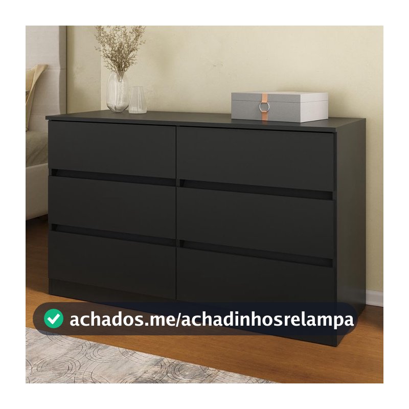 Multimóveis Cômoda com 6 Gavetas 120cm Mp4396 Preto para Quarto