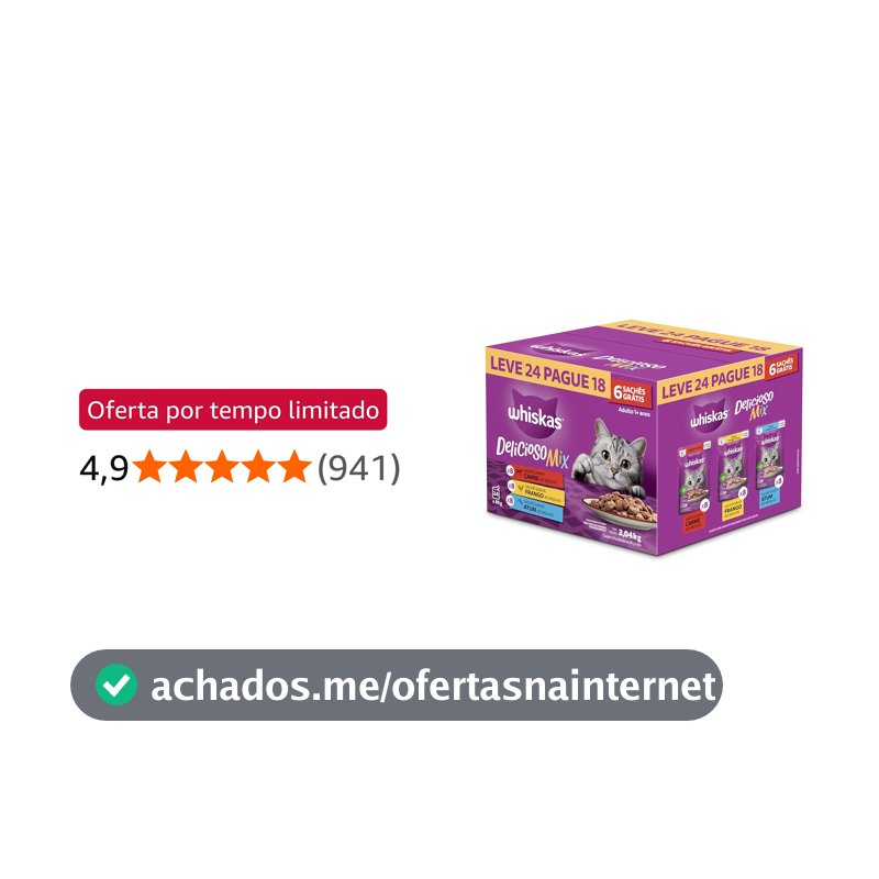Pack Ração Úmida Whiskas Sachê Carne/Frango/Atum para Gatos Adultos - Leve 24 Pague 18