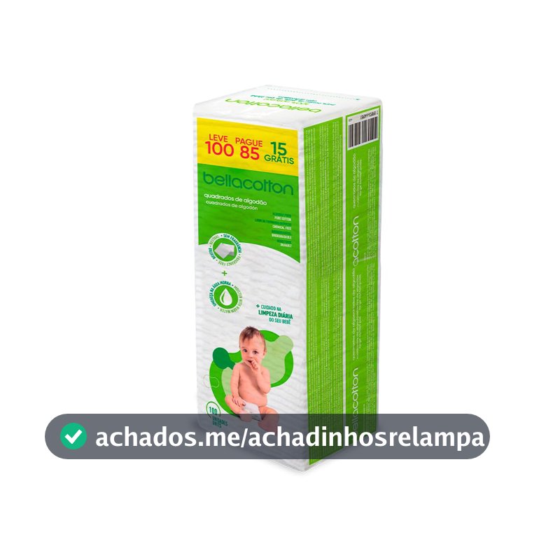 Bellacotton Algodão Quadrado Baby 100% Algodão Macio – 100 Unidades