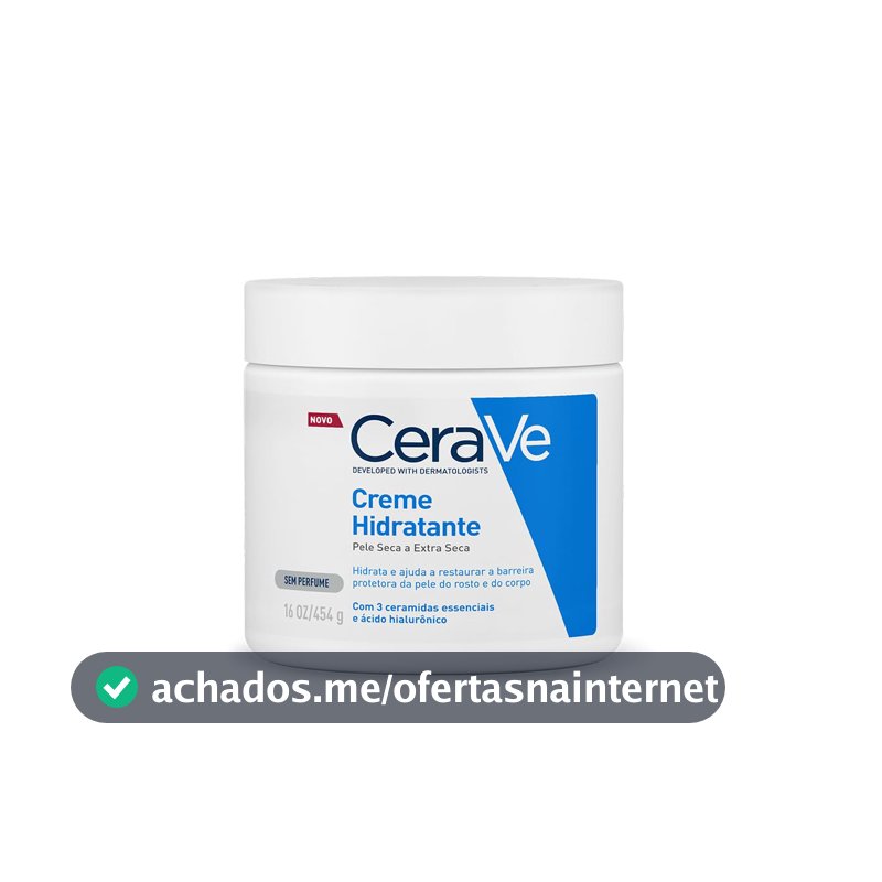 CeraVe Creme Hidratante Corporal, para Pele Seca a Extra Seca, com 3 Ceramidas Essenciais e Ácido Hialurônico, Hidratação Profunda e Duradoura, Tecnologia MVE, Sem Perfume, 453g