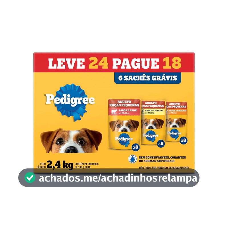 Pack Ração Úmida Pedigree Sachê Carne/Frango/Cordeiro para Cães Adultos de Raças Pequenas - Leve 24 Pague 18