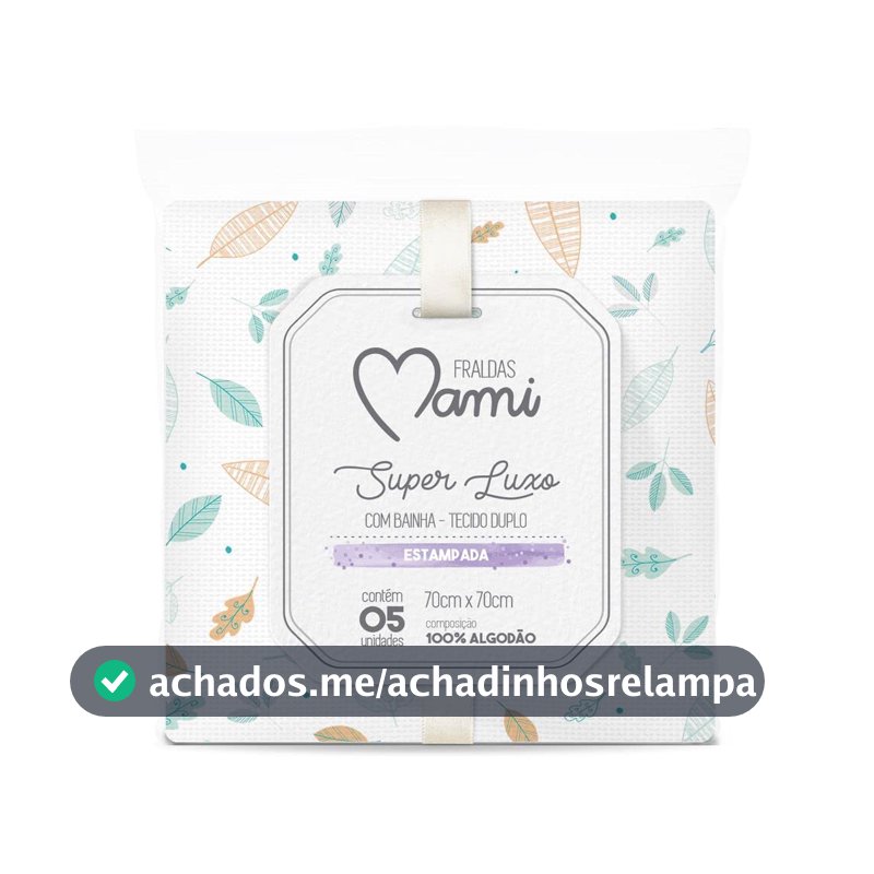 Fralda Pano de Bebê Super Luxo Mami Com Bainha Estampada 70 cm x 70 cm Pacote com 5 Unidades, Neutro