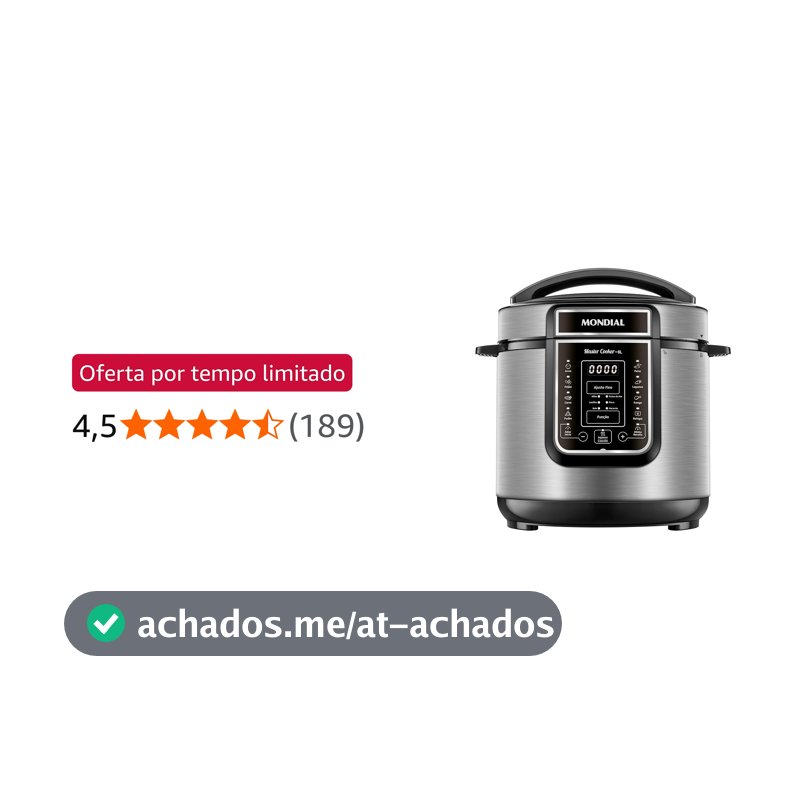 MONDIAL Panela de Pressão Elétrica Digital 6L, Preto/Inox, 1000W, 220V - PE-60-6L-I