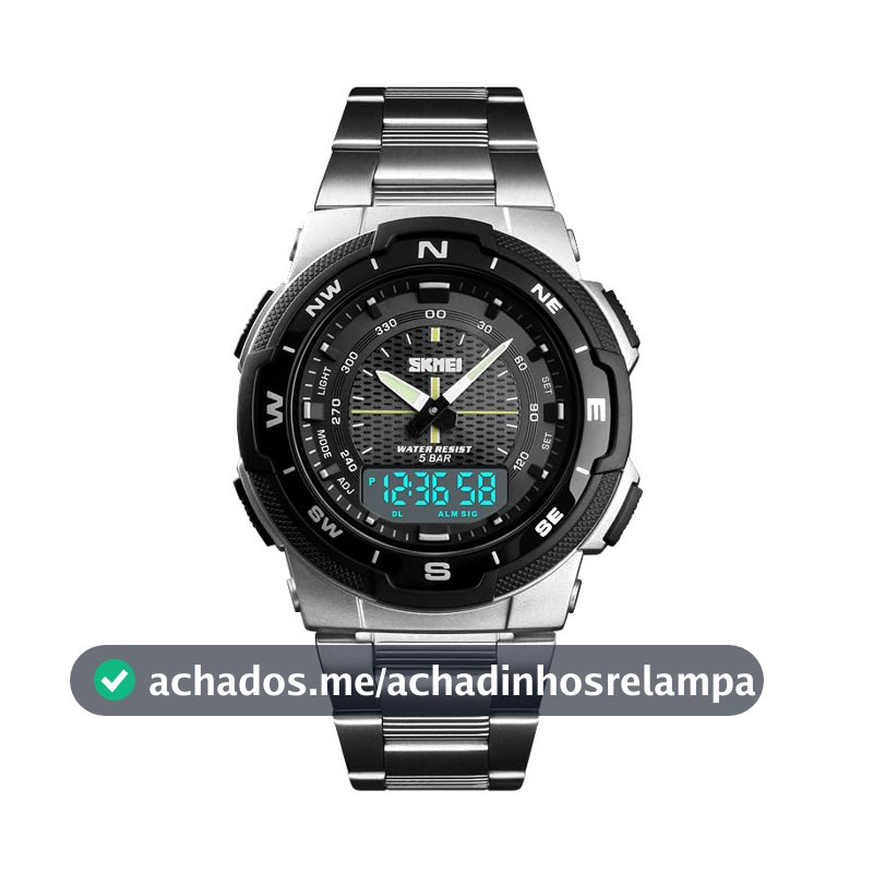 Relógio de pulso masculino de marca 1370, com pulseira de aço inoxidável, mostrador de data, ponteiros luminosos e mecanismo de quartzo Wristwatch