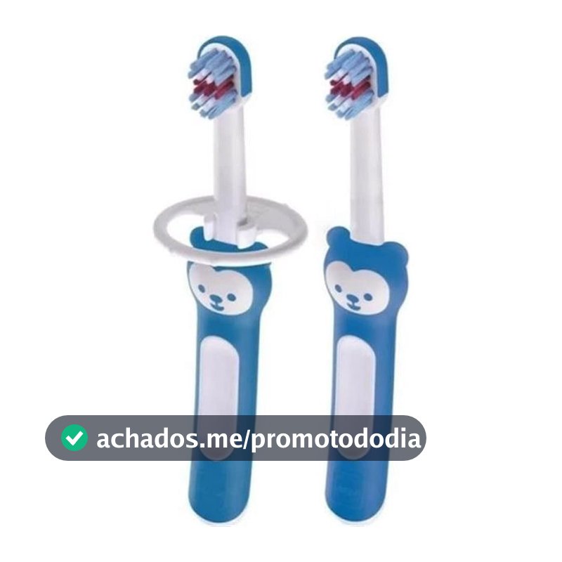 MAM Baby Kit com 2 Escovas de Dentes Baby's Brush com Trava de Segurança para Crianças de 6+ Meses Com Cabo Ergonômico e Fácil de Segurar, Azul