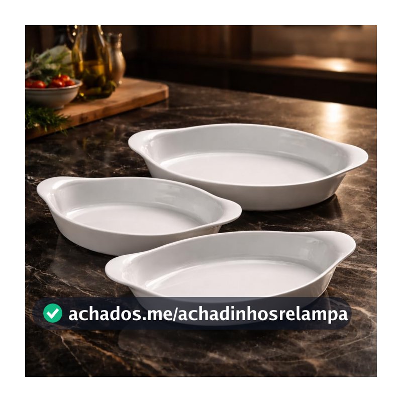 Jogo Assadeiras Opaline 3 Peças Refratárias Vidro Branco 0,6L 1L 1,4L Travessas para Forno Mesa Premium Assar Lasanha Frango Peixe Legumes Cozinha Completa Resistente Durável