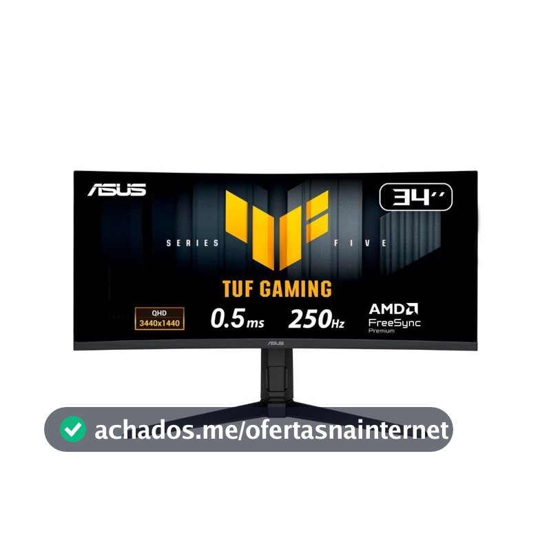 Monitor Gamer Curvo ASUS TUF 34"", WQHD, 250Hz, 0.5ms, Fast VA, FreeSync Premium, Altura Ajustável, Som Integrado, Preto - VG34WQML5A