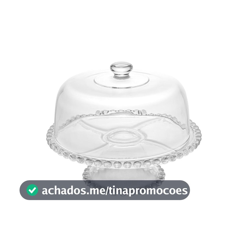 WOLFF - Prato para Bolo com Pé de Cristal e Tampa 31cm x 25cm - Linha Pearl