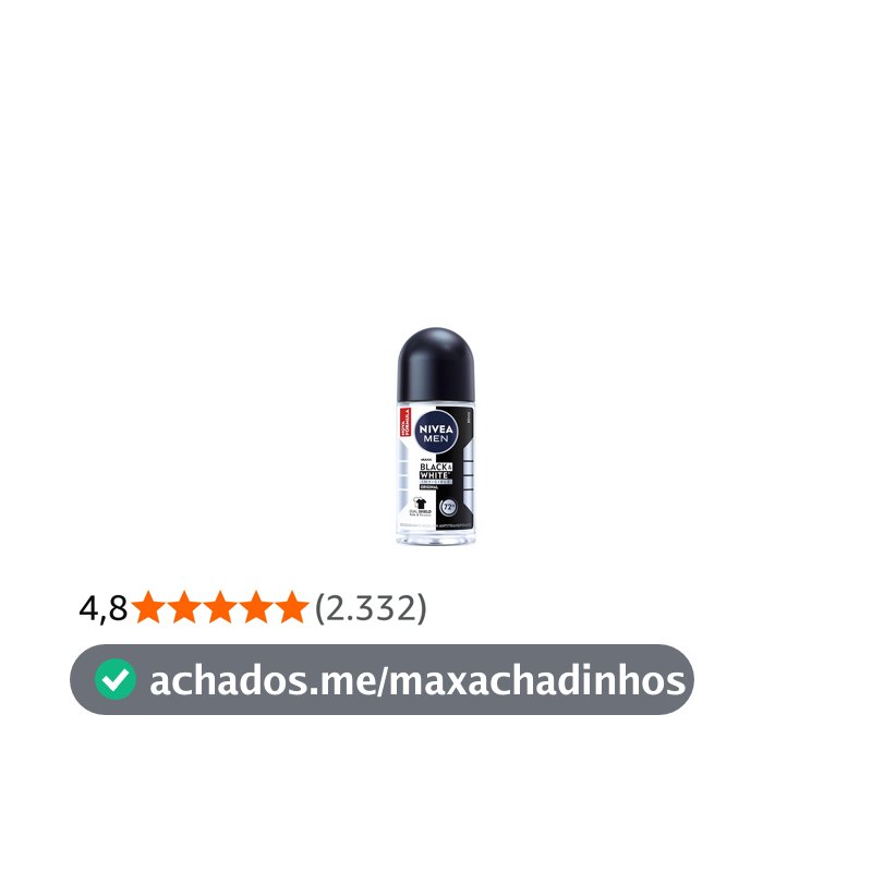 NIVEA MEN Desodorante Antitranspirante Roll On Invisible Black & White 50ml - Proteção prolongada de 48h, cuidado suave, ação antibacteriana, fórmula 5 em 1: anti-manchas, anti-odor