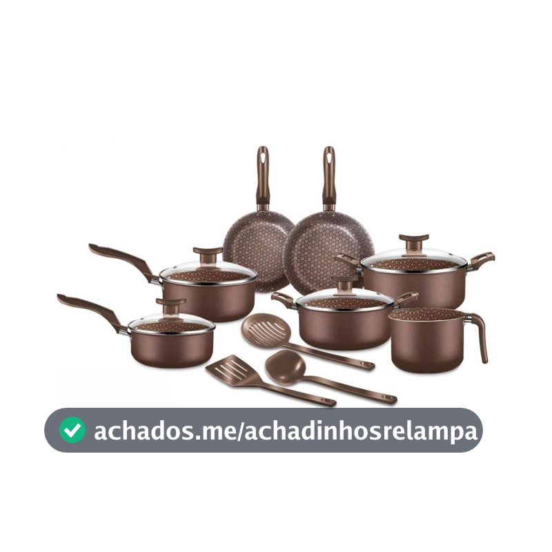 House Organizer Jogo de Panelas Antiaderente com Tampas de Vidro e Utensílios – 10 Peças (Marrom)