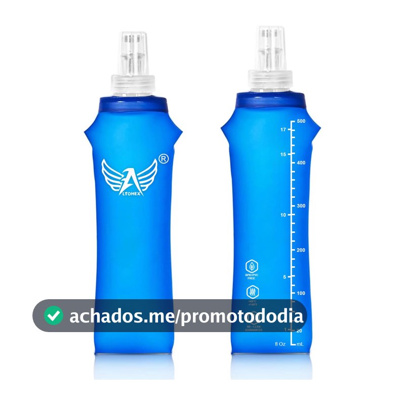 2x Garrafa de Água Dobrável para Esportes, 500ml, Bico Anti Vazamento, Livre de BPA, Azul