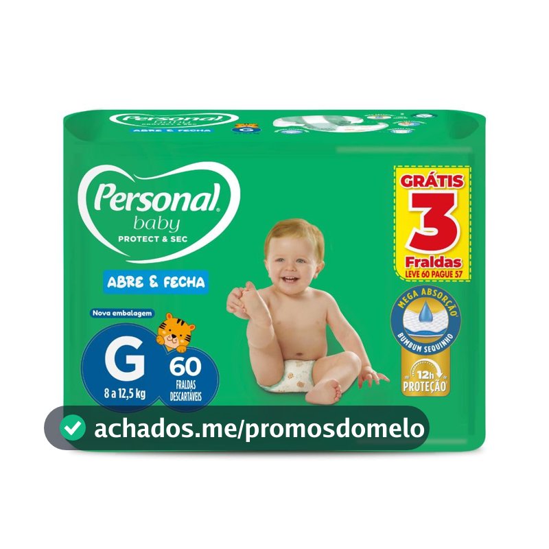 Personal Fralda Baby Protect&Sec G, Leve 60 Pague 57 Unidades