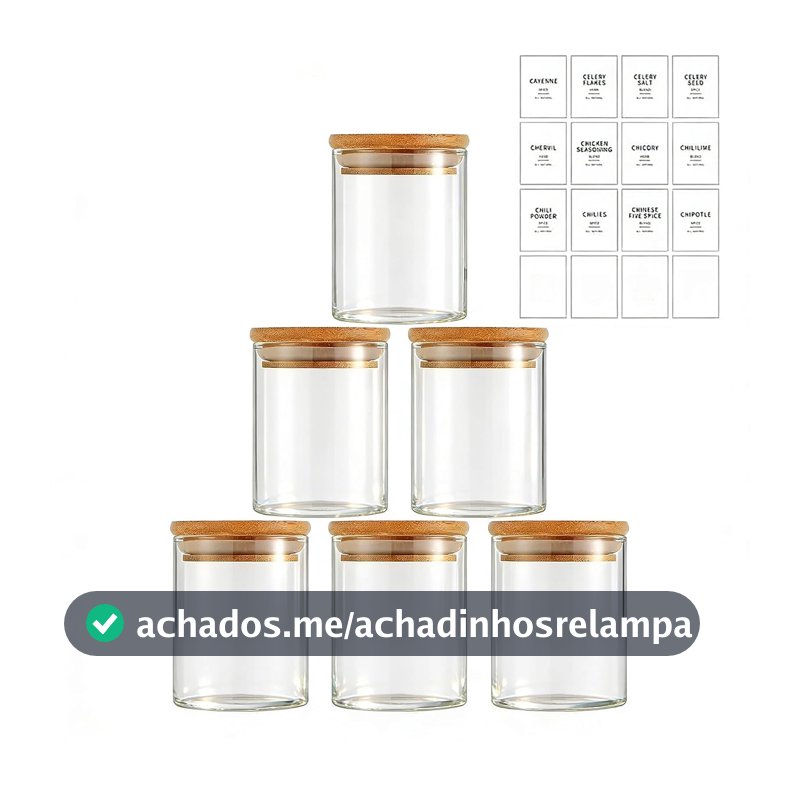 Potes Herméticos de Vidro com Tampa de Bambu - Kit 6 Unidades 200ml para Temperos, Grãos, Café e Organização de Cozinha