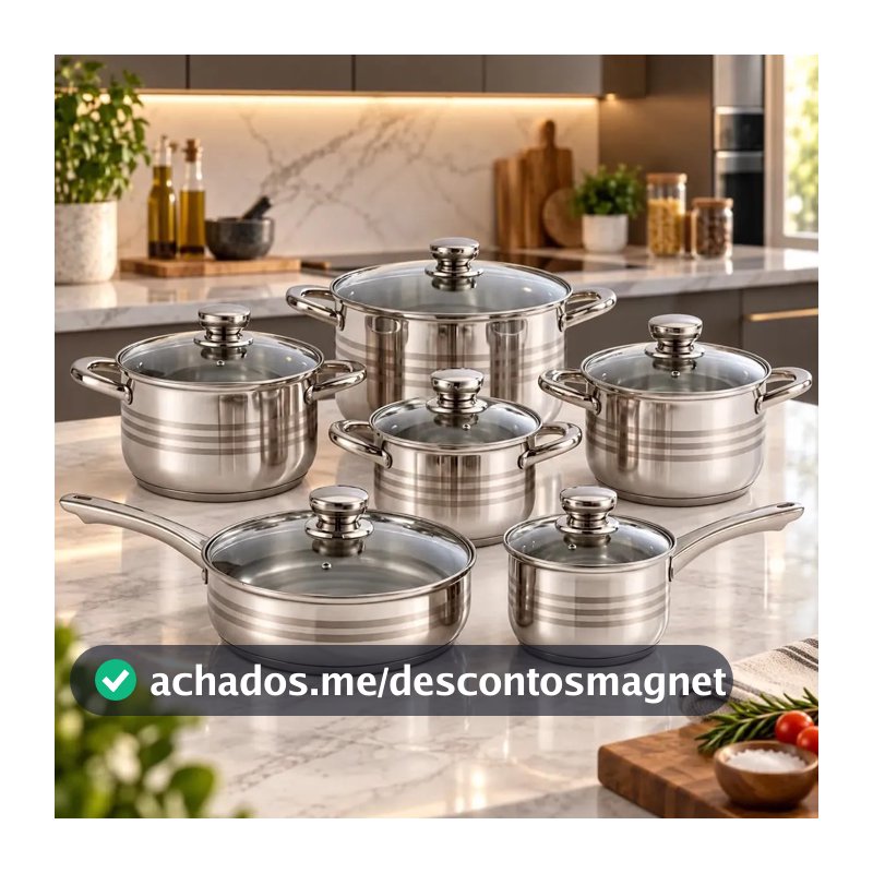 Jogo de Panelas Inox Premium Galya 7 Camadas Revestimento Interno e Externo Antiaderente 12 Peças