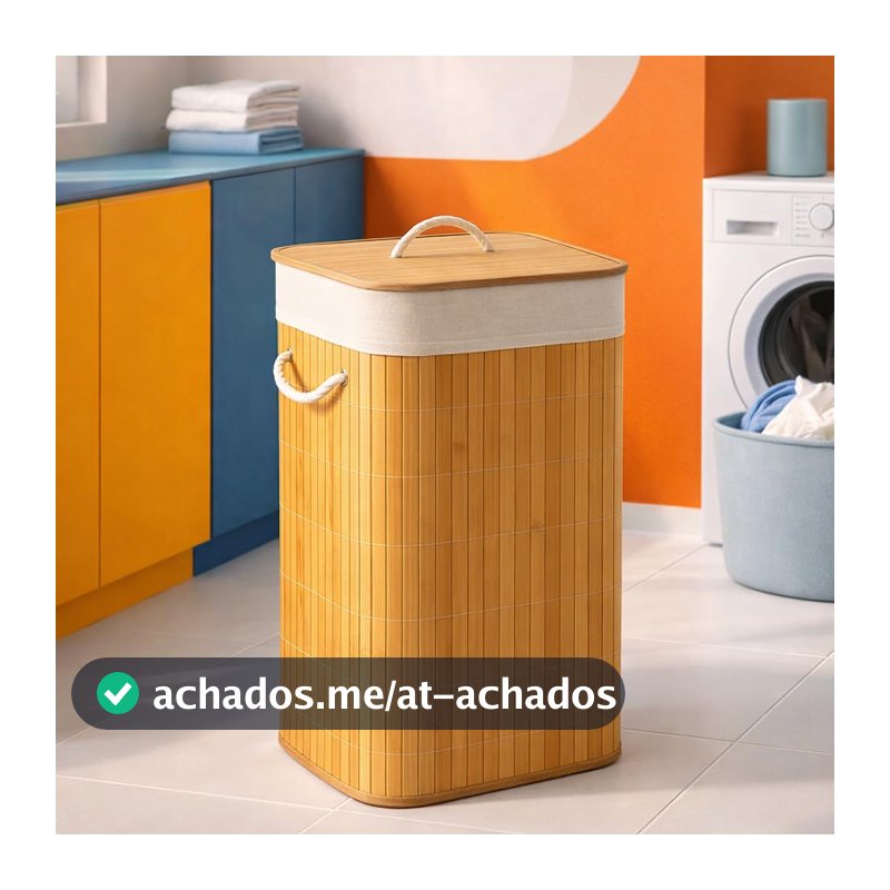 Cesto de Roupas em Bambu 60L com Tampa e Alças, Organizador Lavanderia Dobrável com Revestimento Interno Removível, Design Moderno para Banheiro Quarto Lavanderia Alta Capacidade e Durabilidade Prime