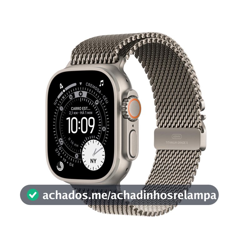 Apple Watch Ultra 3 GPS + Cellular, Caixa em titânio natural de 49 mm com Loop milanesa em titânio natural ‑ P