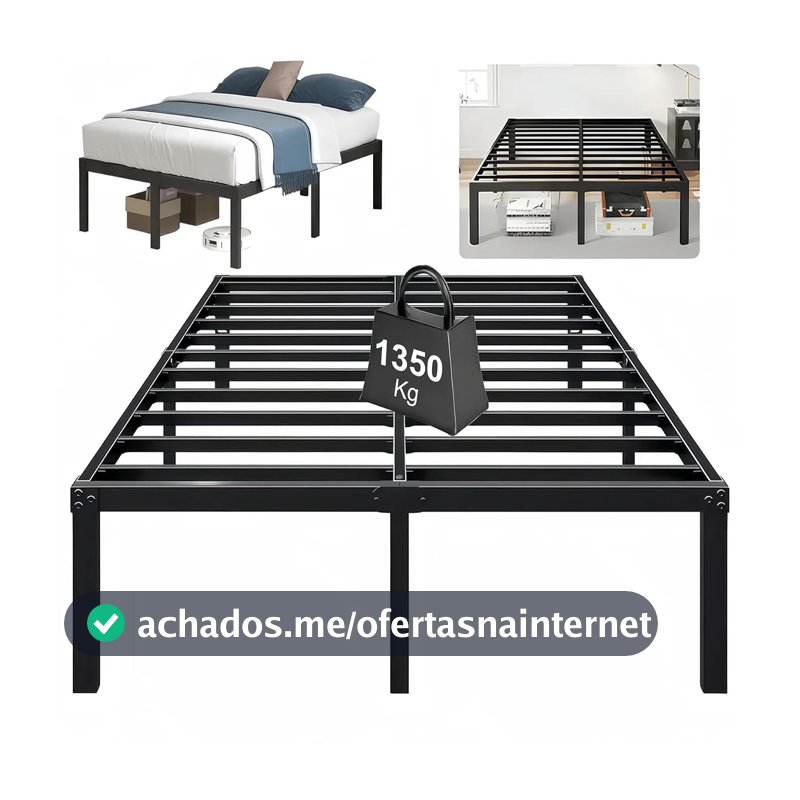 Estrutura De Cama De Metal, Cama de Solteiro Casal, 1350kg de Capacidade, Sem Necessidade de Mola, Silenciosa, Fácil Montagem (Duplo: 190  136  46cm)
