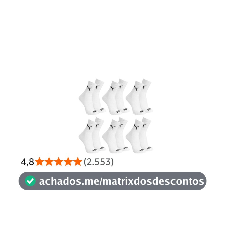 Kit 6 Pares Meia Cano Médio Alto Atoalhada Esportiva Algodão Masculina Feminina Unissex Adulto Academia Dia a Dia Puma