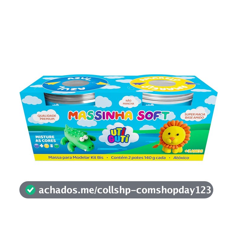 Kit Bis Massinha de Modelar, Uti Guti, 11024, Amarelo e Azul, 2 Potes de 140g