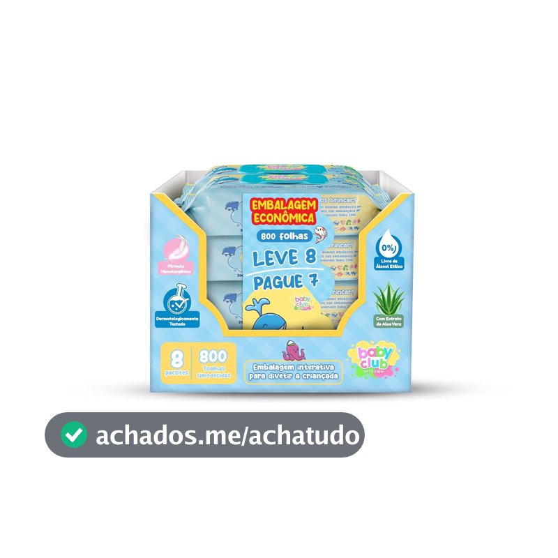 Kit Lenço Umedecido Baby Club Ultra Care 800 folhas Leve 8 Pague 7