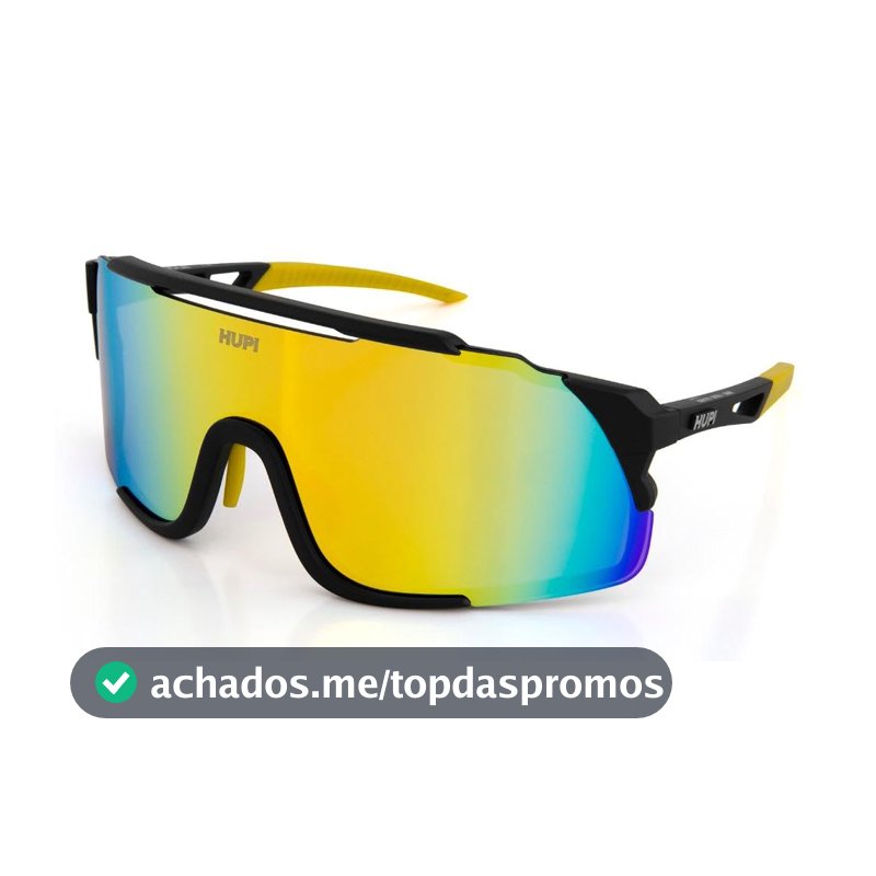 Óculos de Sol Hupi Eagle Preto/amarelo - Lente Dourado Espelhado, Cor: Preto/amarelo