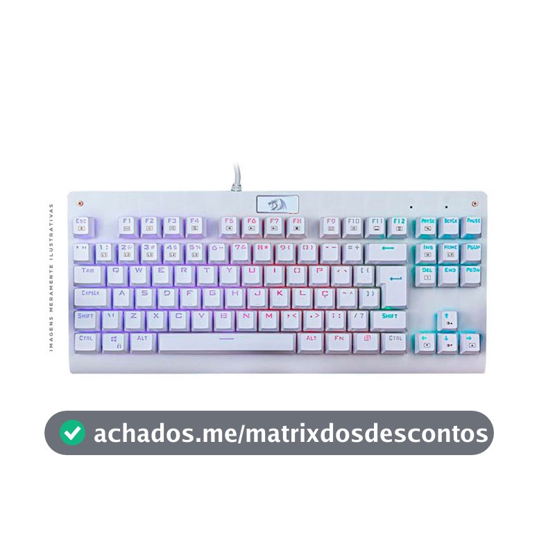 Teclado Mecânico Gamer Redragon Dark Avenger Lunar White TKL ABNT2 Switch Vermelho RGB K568W-RGB
