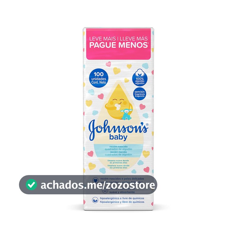 Quadrados de Algodão Johnson's Baby, Recém-Nascido, 100 Unidades