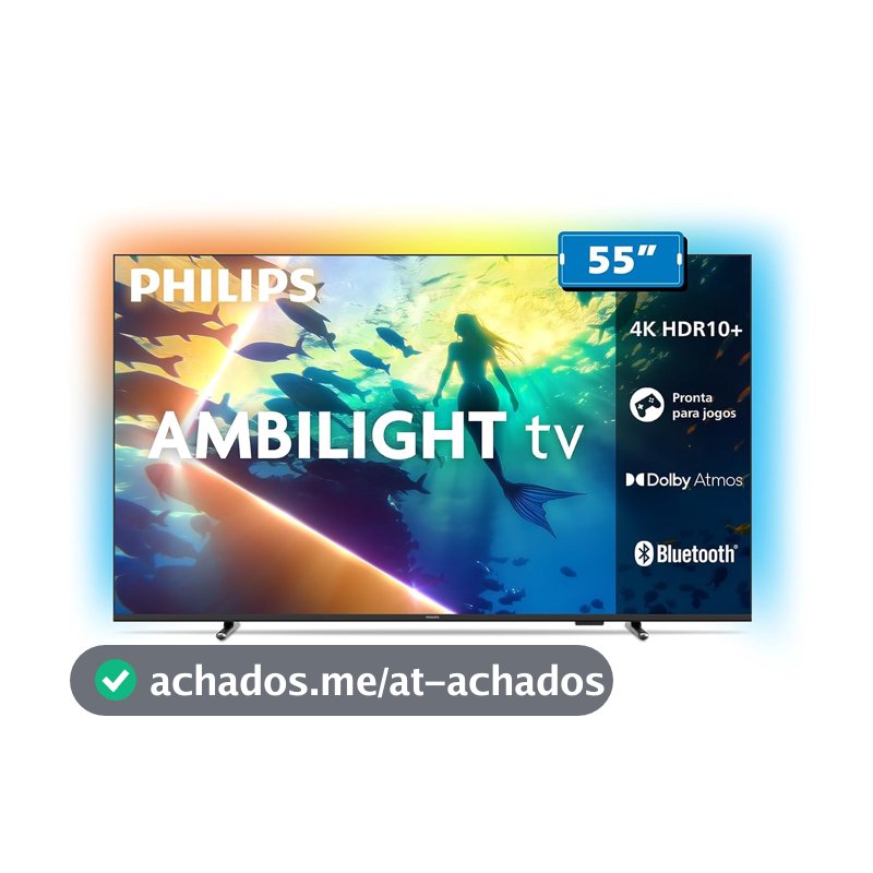 PHILIPS, Smart TV Ambilight 55" 4K, Titan OS, 55PUG8100/78, Comando de Voz, HDR10+/Dolby Atmos, VRR/ALLM, Bluetooth