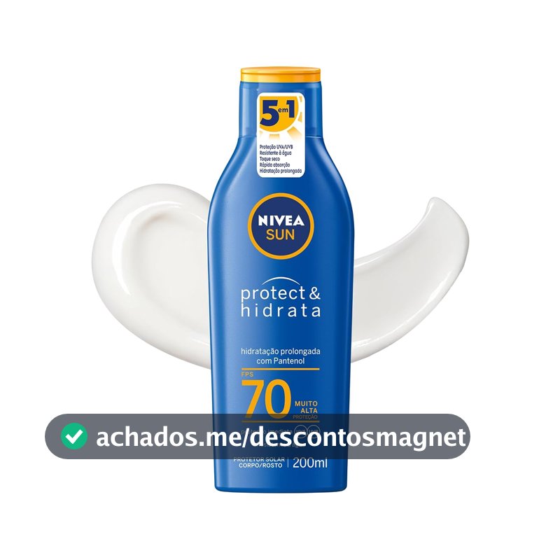 NIVEA SUN Protetor Solar Protect & Hidrata FPS 70 200ml, Muito Alta Proteção UVA/UVB, Hidratação Prolongada, Rápida Absorção, Pantenol, Cuidado Solar Corporal e Facial