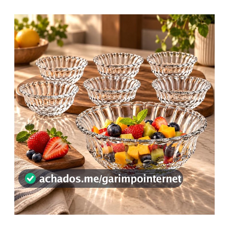 Conjunto Bowl Konia Luxury 6 Peças em Vidro Transparente Saladeira 240ml Tigelas para Saladas Frutas Sobremesas Petiscos Mesa Posta Cozinha Elegante De Luxo (Konia - 6 Peças)