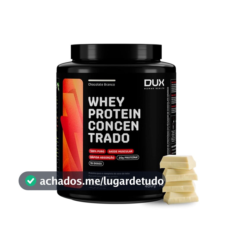 DUX HUMAN HEALTH Whey Protein Concentrado 450g Chocolate Branco – Versátil para Receitas e Shakes