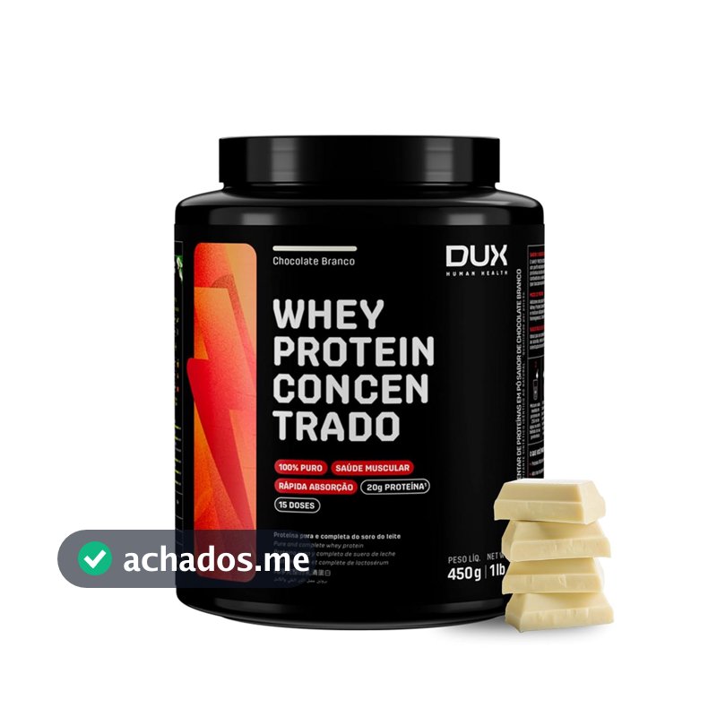 DUX HUMAN HEALTH Whey Protein Concentrado 450g Chocolate Branco – Versátil para Receitas e Shakes