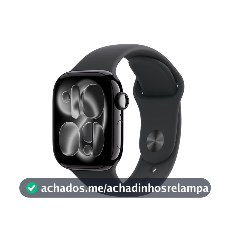 Apple Watch Series 11 GPS + Cellular, Caixa em alumínio preto brilhante de 42 mm com Bracelete desportiva preta - M/G