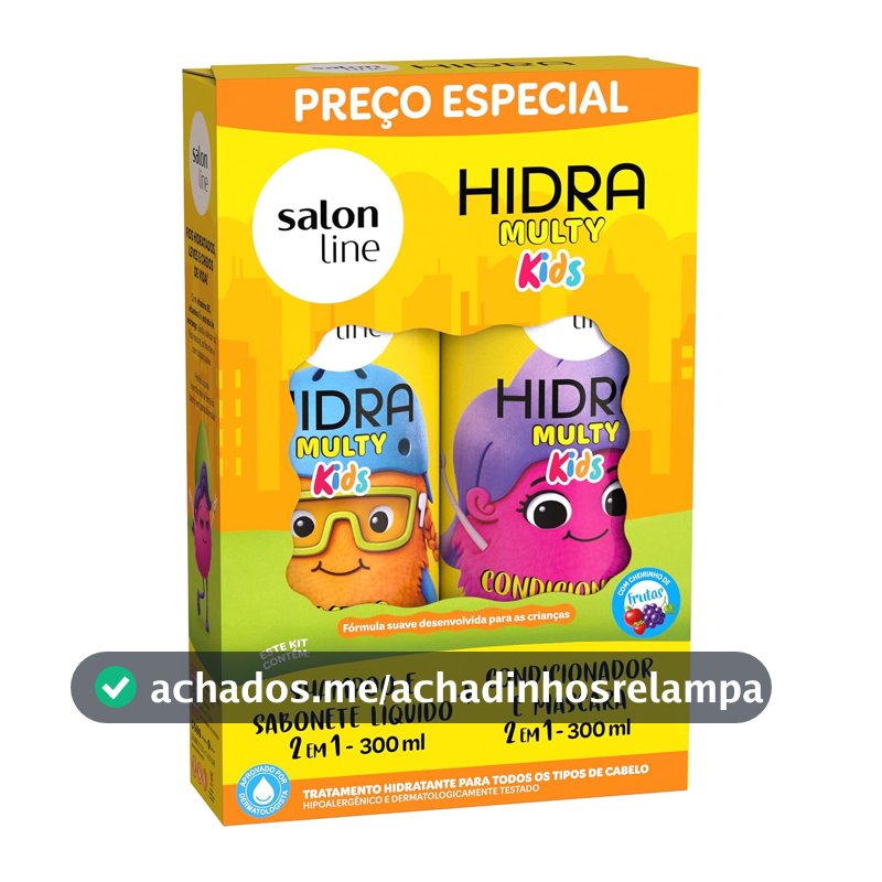 Salon Line, Kit Shampoo e Condicionador Infantil, Hidra Multy, Vegano - Todos os Tipos de Cabelos, 300 ml cada