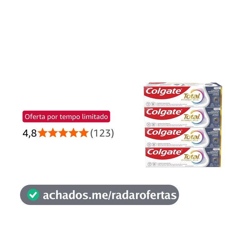 Colgate Total Limpeza Interdental Prevenção Ativa Creme Dental, 4x90g